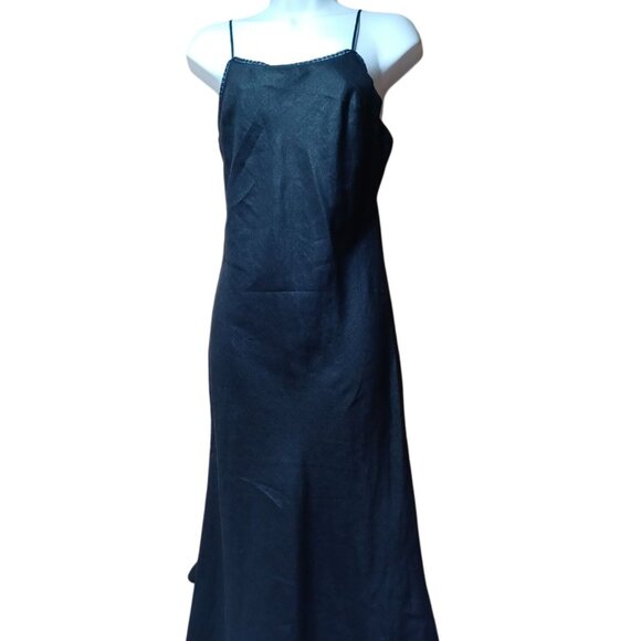Jigsaw Linen-Silk Spaghetti Strap Slip Dress Size 8 Black Minimalist Elegant - Picture 1 of 7